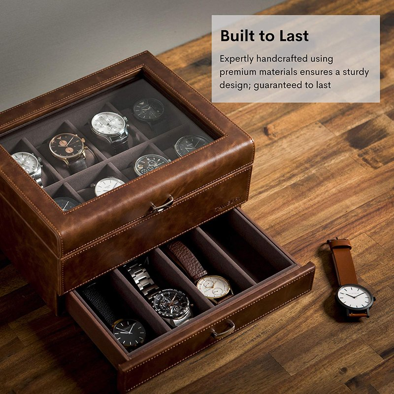 Customized Luxury Wooden Large 12-Slot Men Watch Gift Storage Box