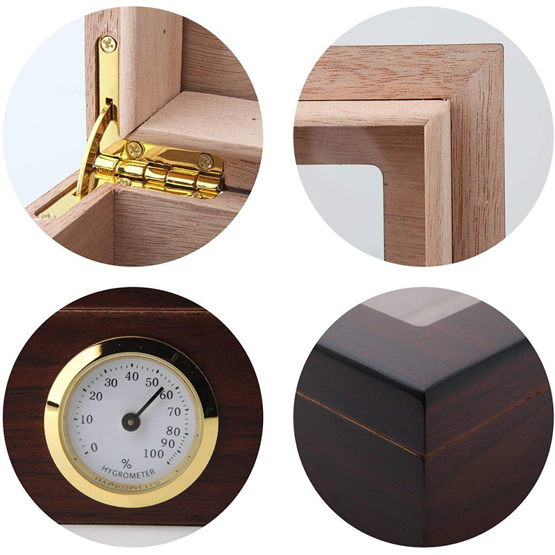Handmade Cigar Humidor, Cedar Cigar Desktop Box with Humidifier and Hygrometer, Glass Top for 25 Cigars (20-25 Cigars)