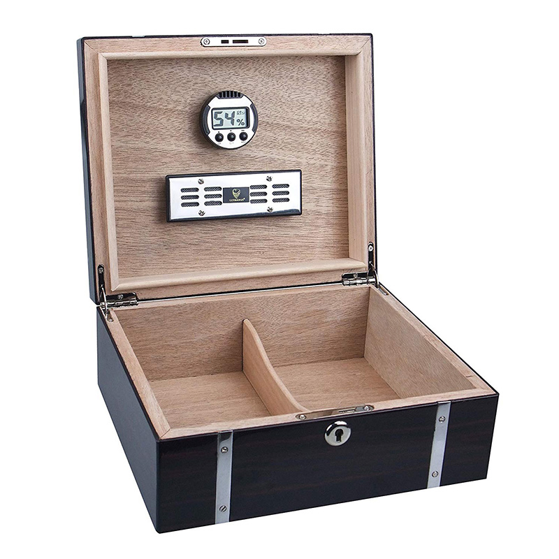 Luxury Black Oak Matte Lacquered Wooden Cigar Humidor Gift Box