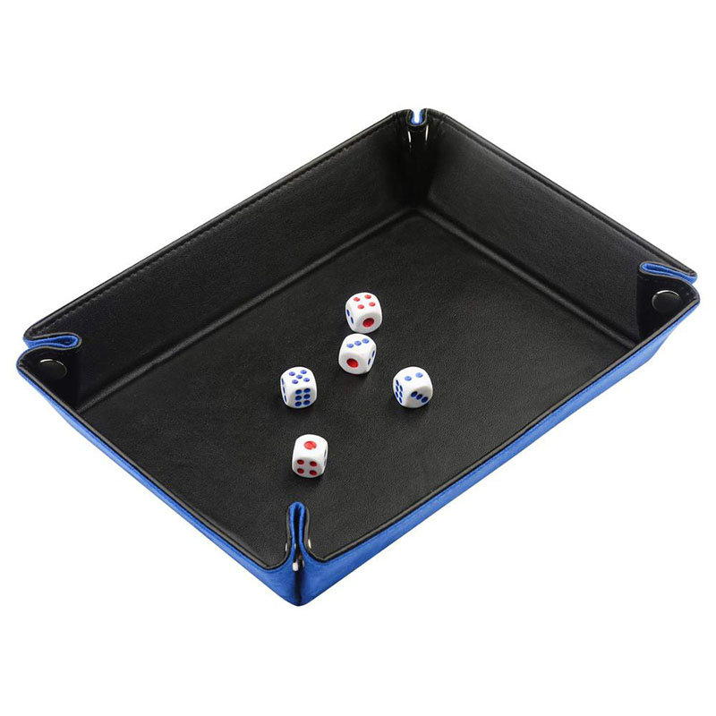 Stylish Folding Blue Velvet Valet Tray for Dice Games