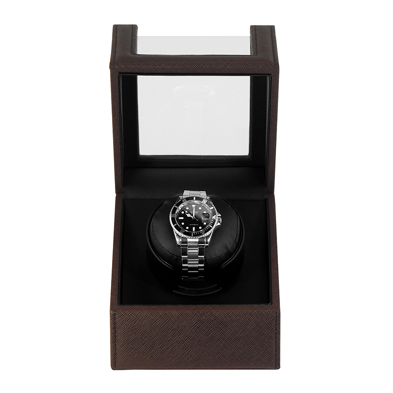 Custom High End Dark Brown Leather Box Single Watch Winder Display Box