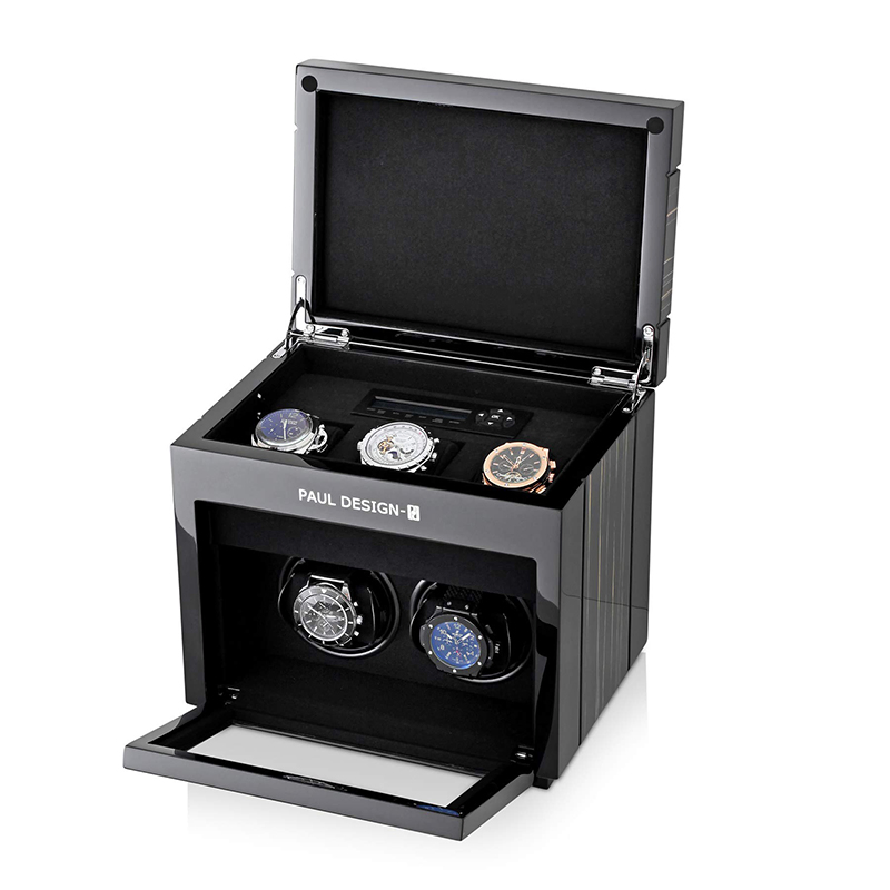 High End Luxury Black High Gloss Watch Winder Box with 2 Windering 3 Storages