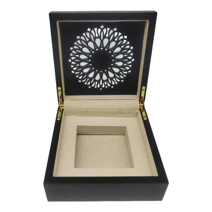 Luxury Arabian Perfume Box, Black Wood Square Perfume Bottle Box, Engraved with Muslim Perfume Box of Wedding Preferences in The Middle East
