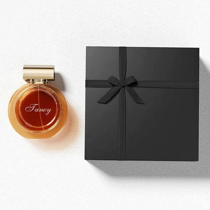 Customized Black Cardboard Paper Perfume Box, Gift Box with Top and Lid, Ribbon and Sponge Empty Perfume Oil Box