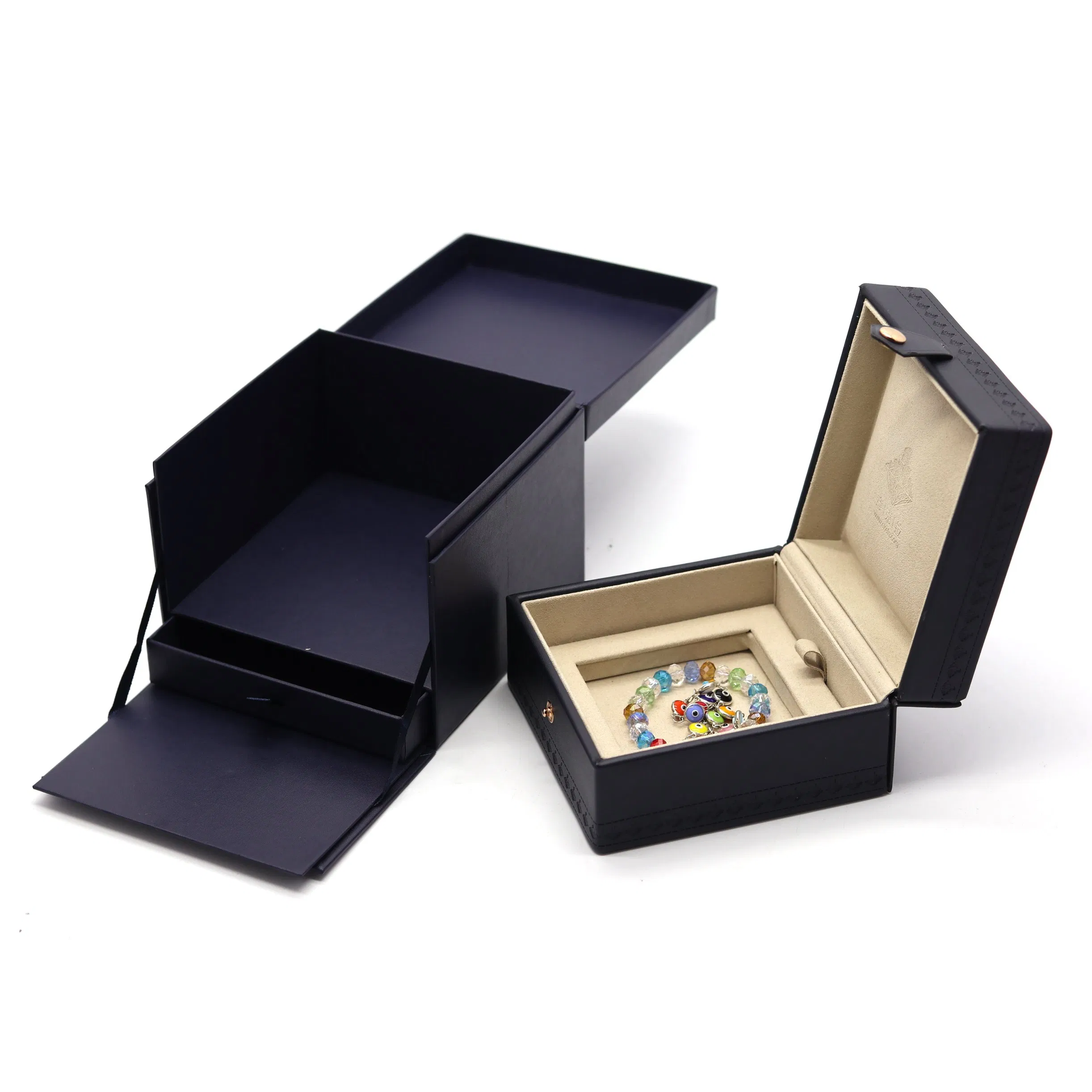 Handmade Dark Blue Storage Boxes PU Leather Jewelry Box for Gift