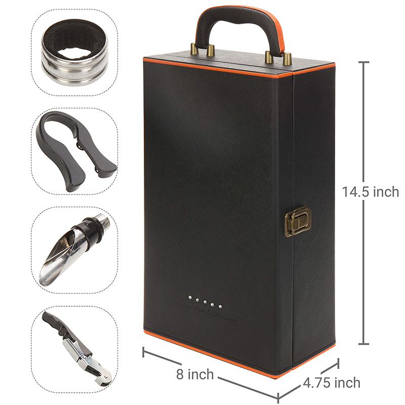 Custom Logo Printing 2 Bottles Luxury Leather Wine Packaging Box with Accessories