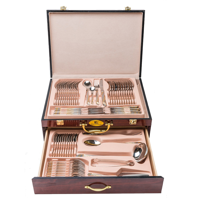 Wooden High Grade Stainless Steel Silverware Cutlery Storage Box for Home Use
