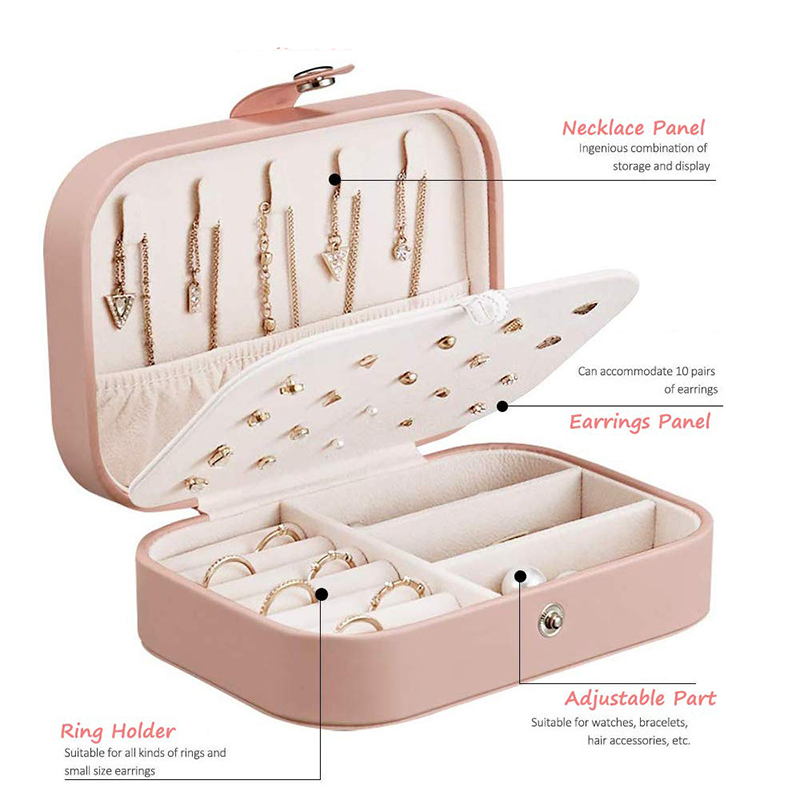 Pink Fashion Travel Necklace/Earrings/Rings/Bracelets Jewelry Storage Box