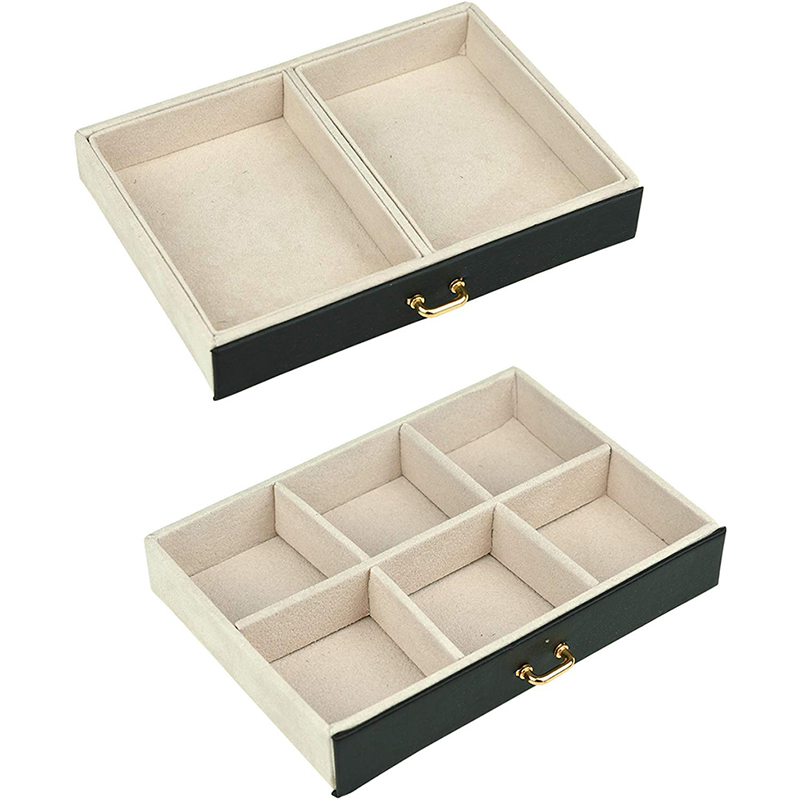Fashion Ladies Leather Wrapped Black Gift Jewelry Box with Mirror for Travel