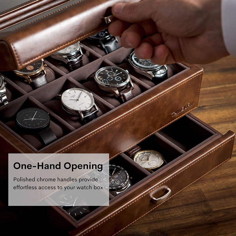 Customized Luxury Wooden Large 12-Slot Men Watch Gift Storage Box