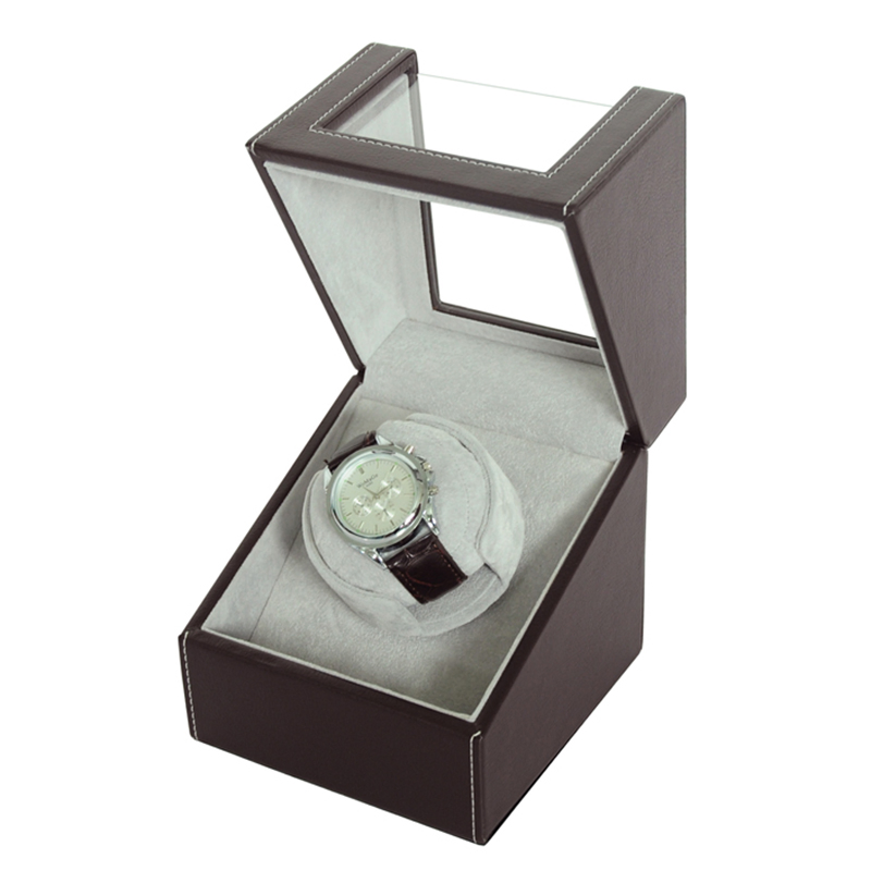 Custom High End Dark Brown Leather Box Single Watch Winder Display Box