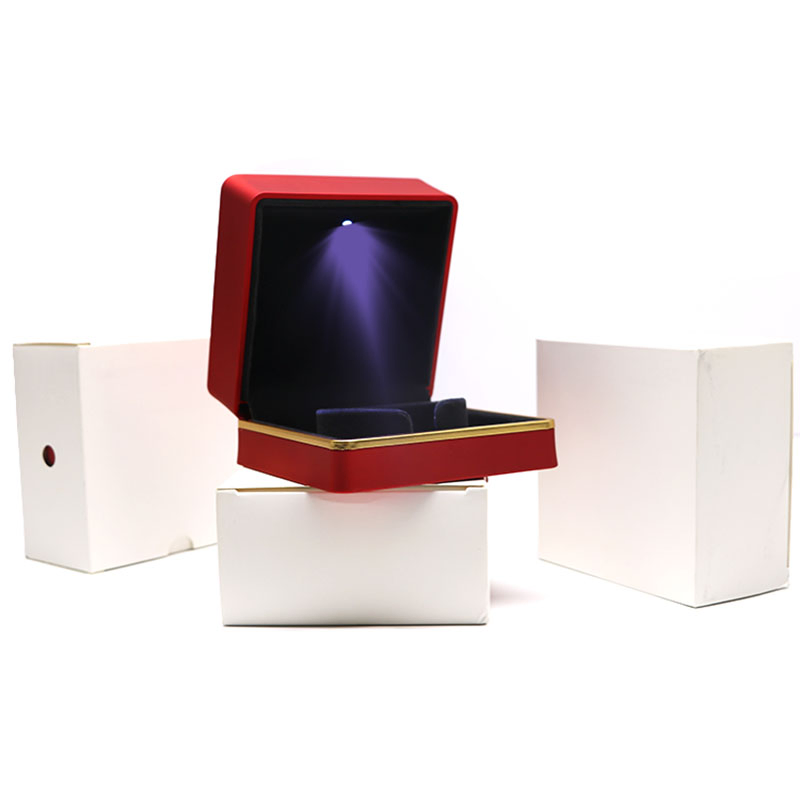OEM Red Light Plastic Velvet Jewelry Bracelet Gift Box with Lid