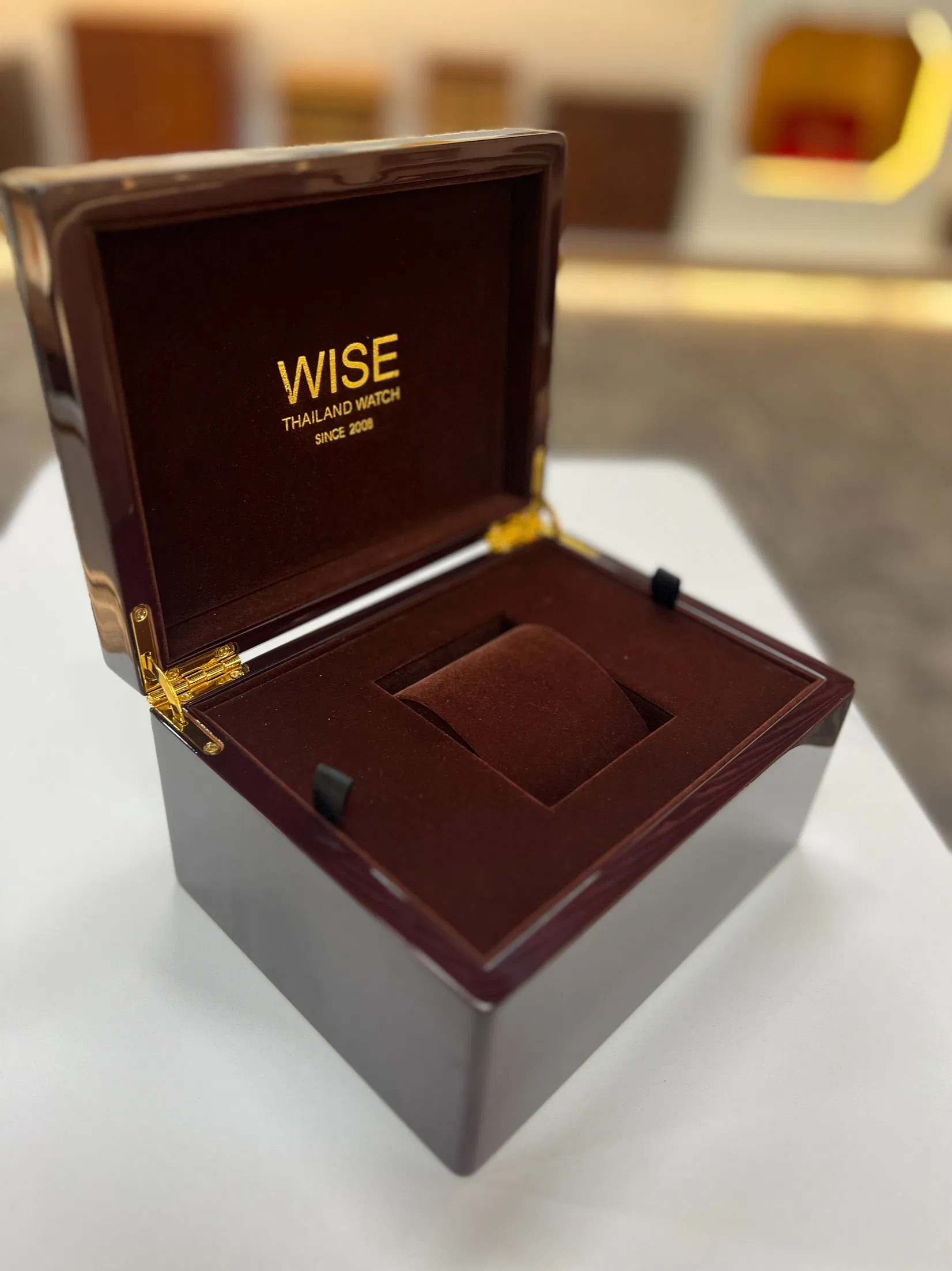 Luxury Wooden Watch Presentation Box with Brown Velvet Interior Custom Logo Premium Display Gift Packaging Case