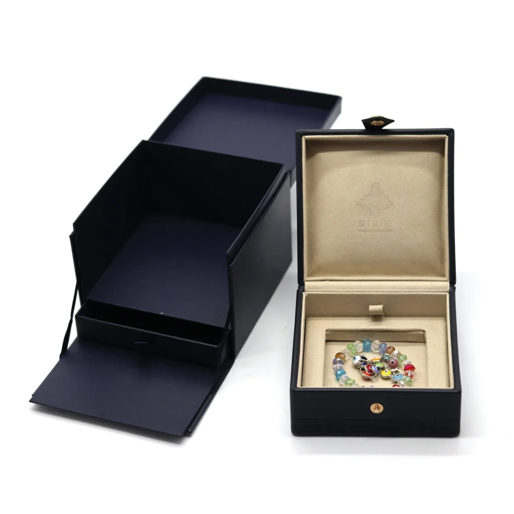 Handmade Dark Blue Storage Boxes PU Leather Jewelry Box for Gift