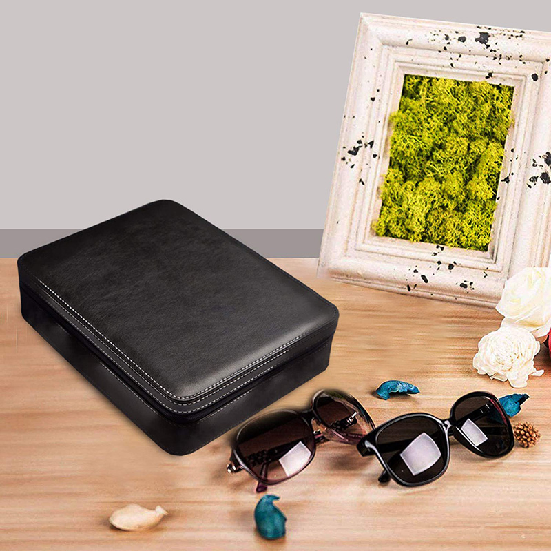 3 Slots Sunglasses Organizer PU Leather Storage Box Travel Jewelry Display Case Watch Box