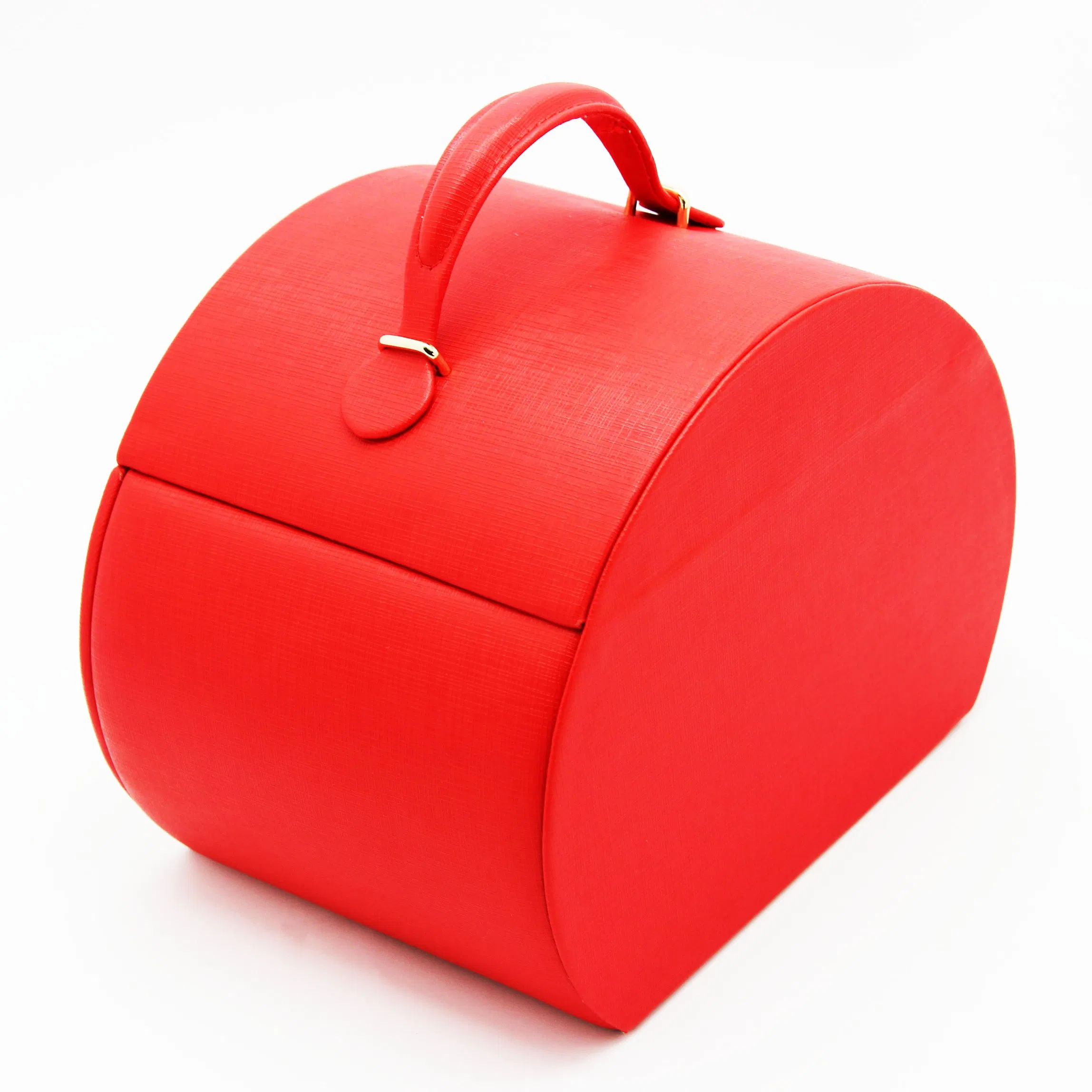 Fashion Red PU Leather Handle Gold Lock Lock Jewelry Box for Gift
