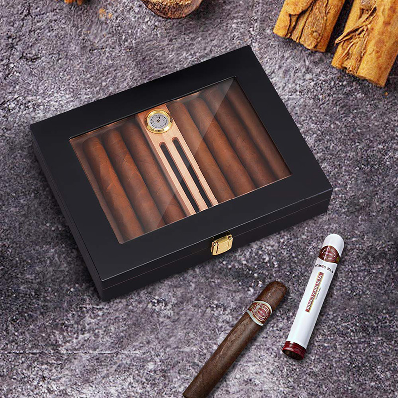 High Gloss Cigar Humidor Cigar Box for 10-15 Cigars, Cedar Wood Cigar Box, Desktop Humidors with Luxury Hygrometer and Humidifier