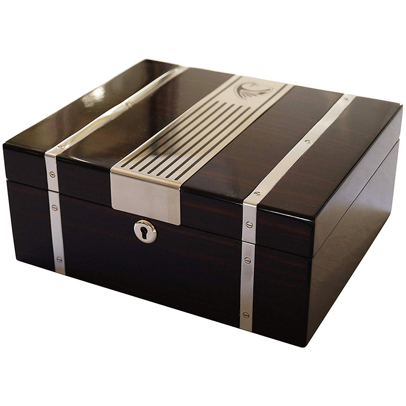 Luxury Black Oak Matte Lacquered Wooden Cigar Humidor Gift Box