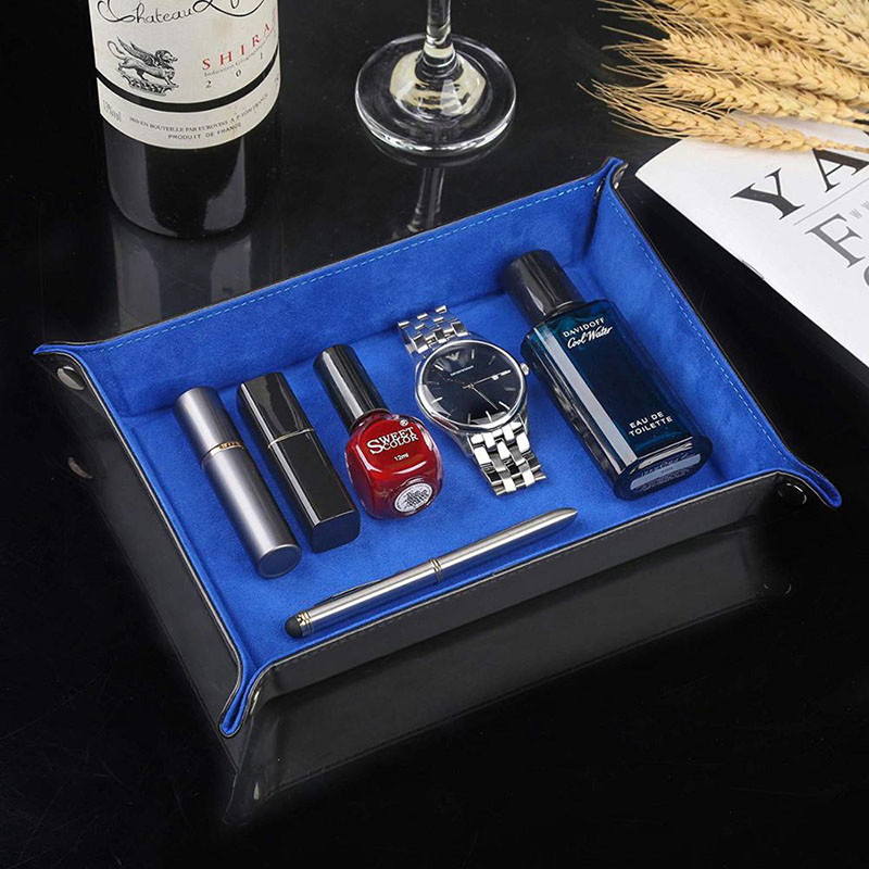 Stylish Folding Blue Velvet Valet Tray for Dice Games