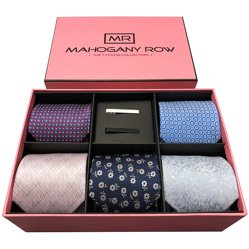 Custom Design Men Gift Set Tie Storage Box with 5 Italian Ties / 2 Modern Ties
