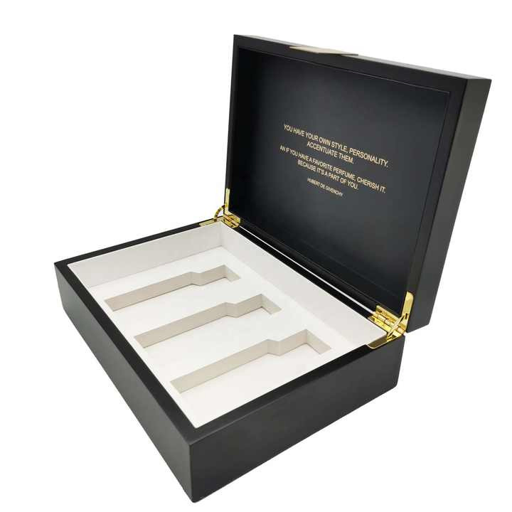 Luxury Black Paint Perfume Wooden Box Customized Gift Box with Logo Packaging Gift Display Perfume Box