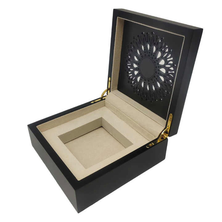 Luxury Arabian Perfume Box, Black Wood Square Perfume Bottle Box, Engraved with Muslim Perfume Box of Wedding Preferences in The Middle East