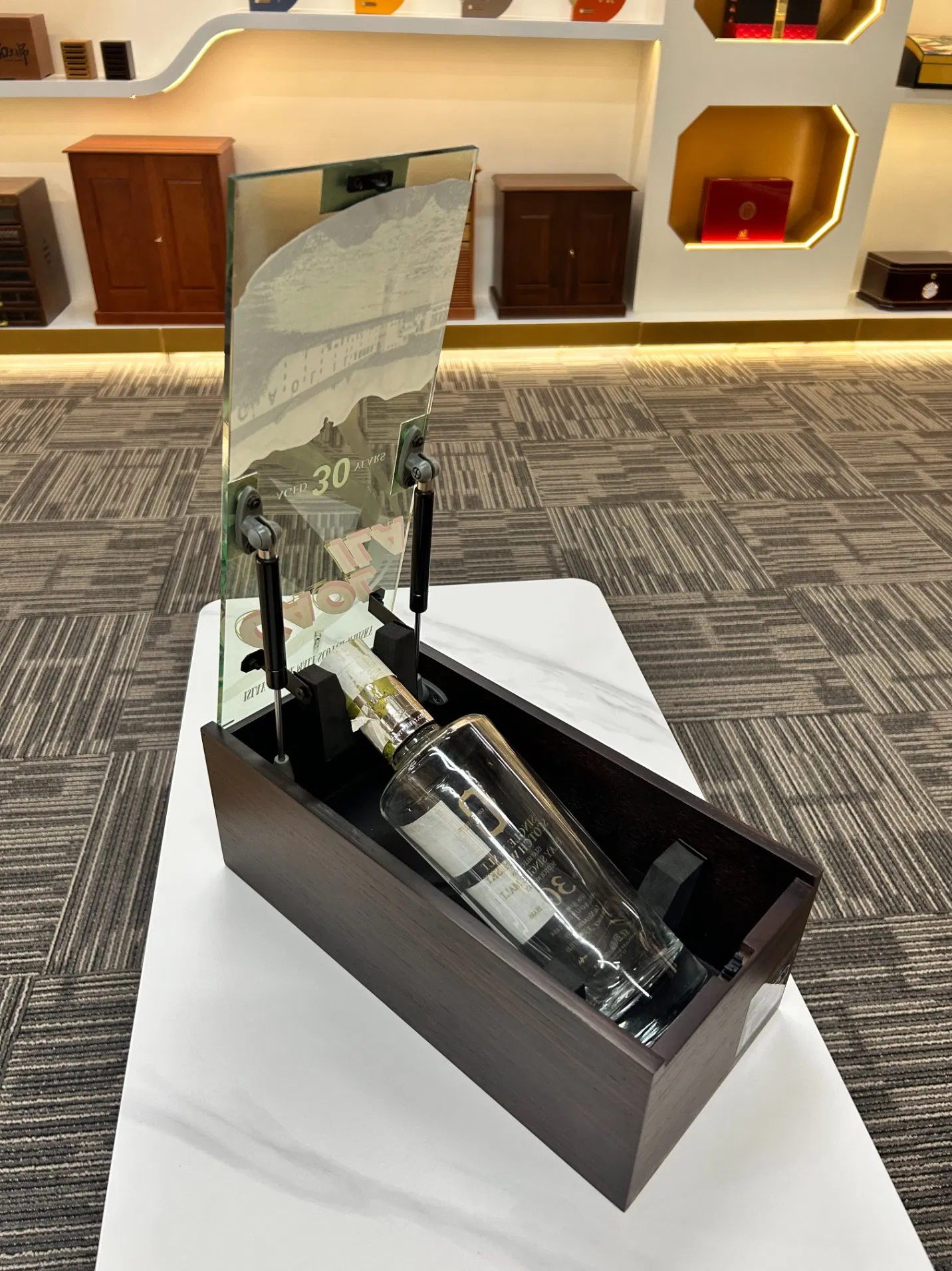 Luxury Wooden Wine Box with Hydraulic Lid Support Single Bottle Gift Packaging Case