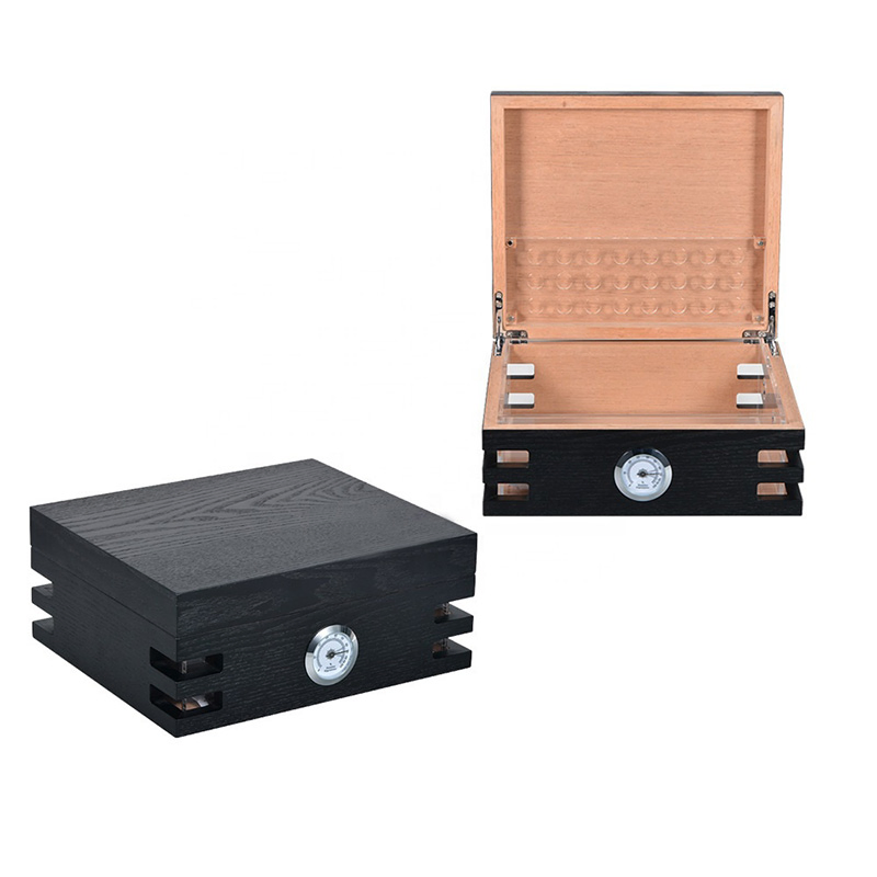Custom Luxury Black Large Capacity MDF Wooden Cigar Case