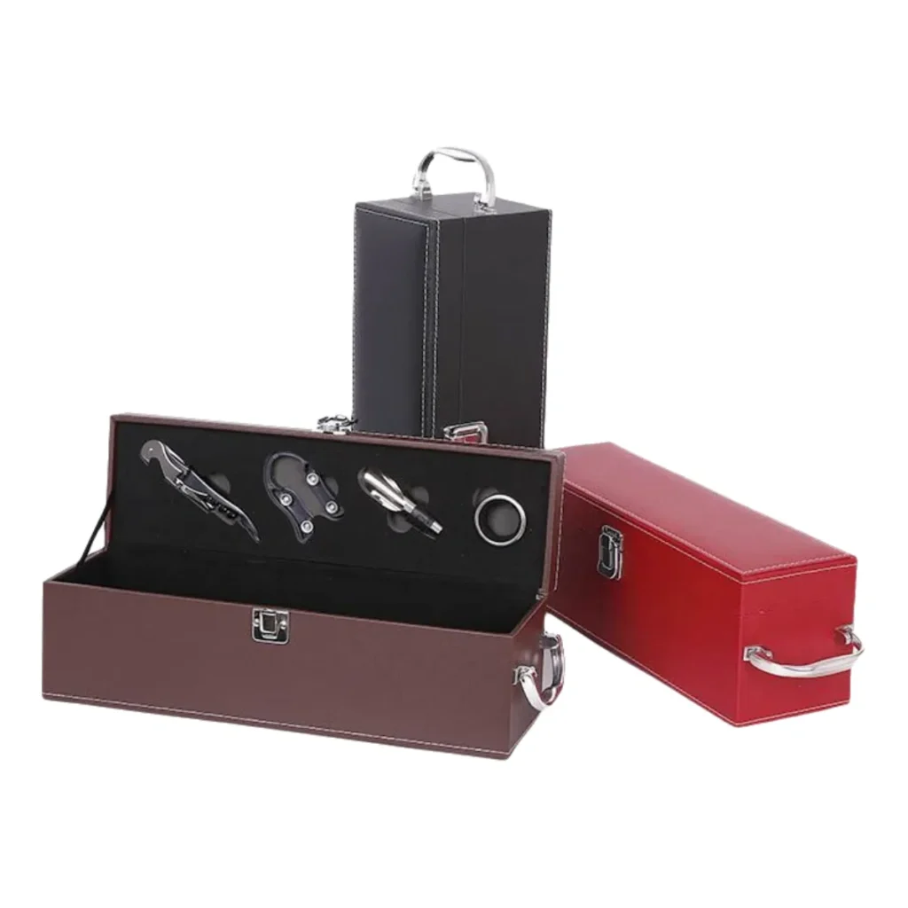 Elegant Black Leather Wine Box with Glass Holder
