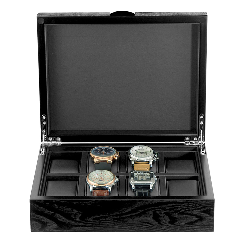 Elegant Black Matt Lacquer Wooden Watch Gift Box for Men