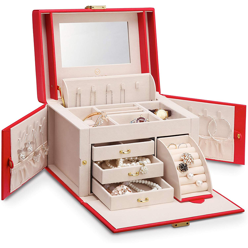 Chic Red PU Leather Jewelry Case Perfect for Gift Giving
