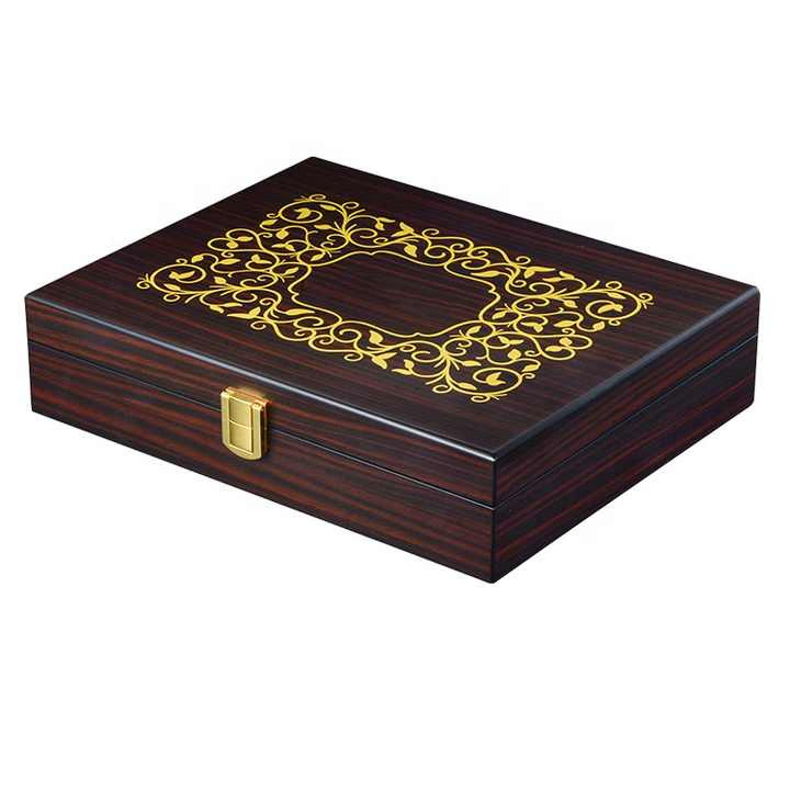Customized Luxury Wooden Perfume Box with Golden Hot Stamping