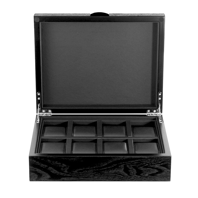 Elegant Black Matt Lacquer Wooden Watch Gift Box for Men
