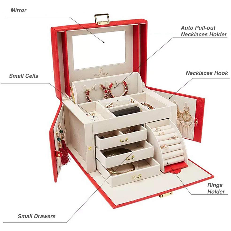 Chic Red PU Leather Jewelry Case Perfect for Gift Giving