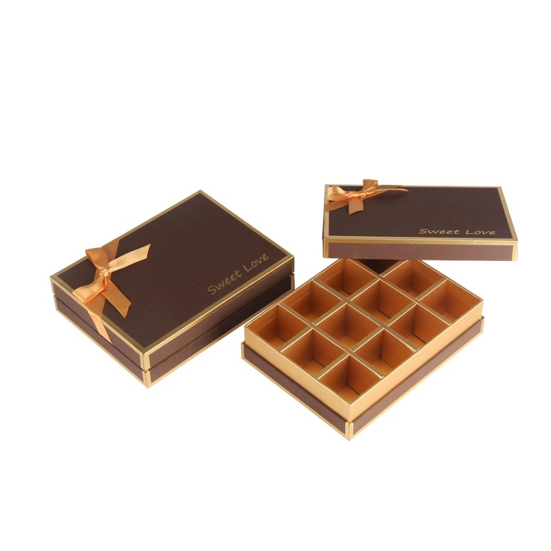 Chocolate gift box interior with organized compartments