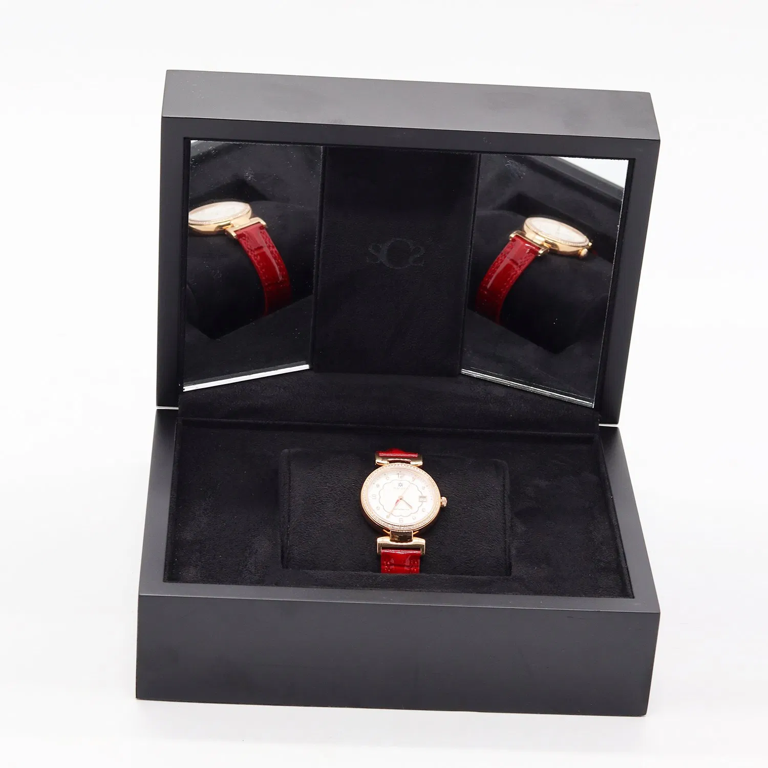 Custom Engraved Wooden Watch Box with Dual Mirrors