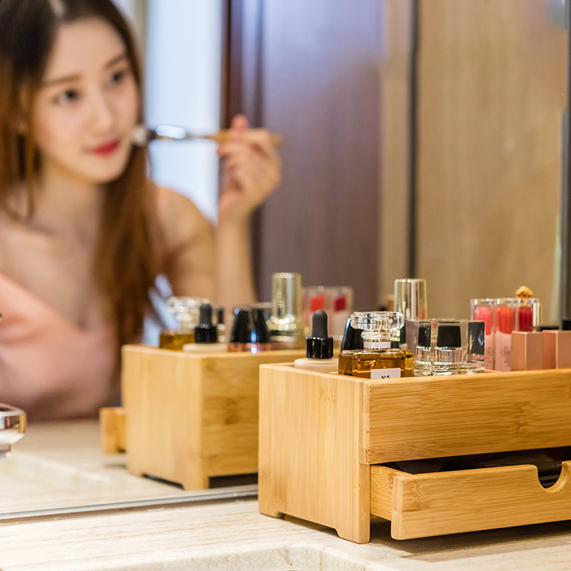 Eco-Friendly Bamboo Cosmetic Organizer for Lipstick and Jewelry