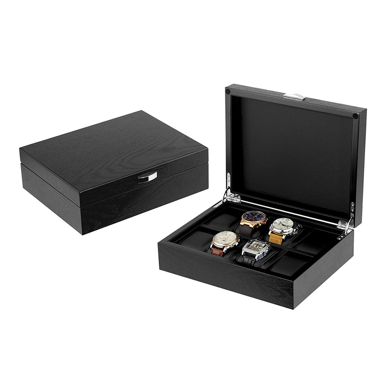 Elegant Black Matt Lacquer Wooden Watch Gift Box for Men