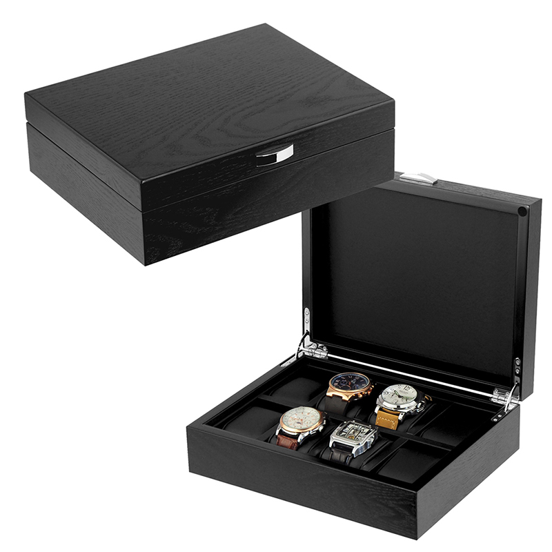Elegant Black Matt Lacquer Wooden Watch Gift Box for Men