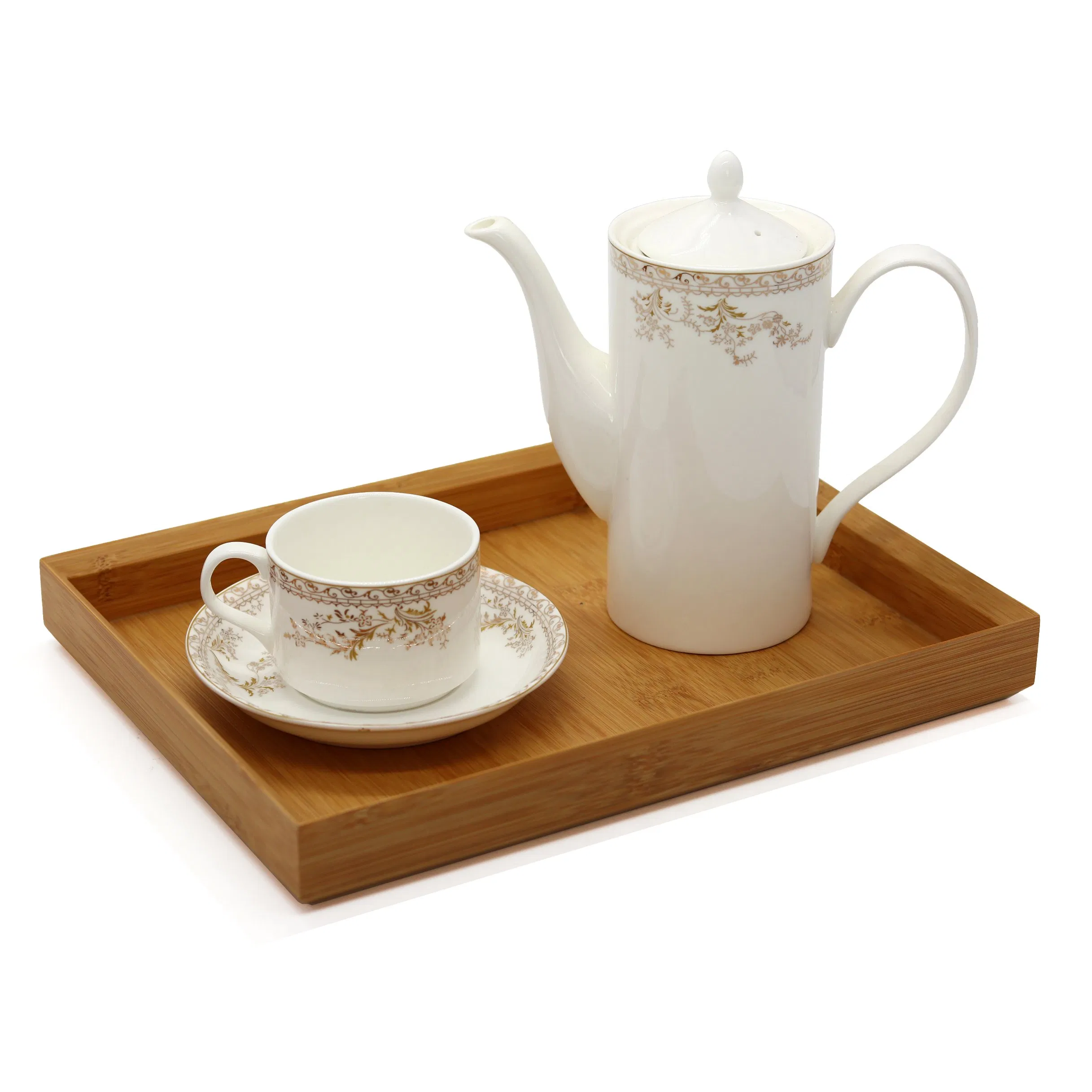 Natural bamboo tea tray with tea set